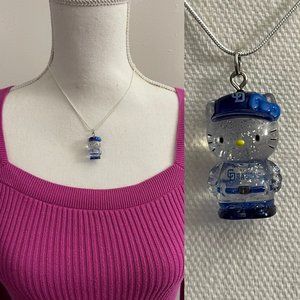 Hello kitty Sanrio baseball blue clear pendant necklace